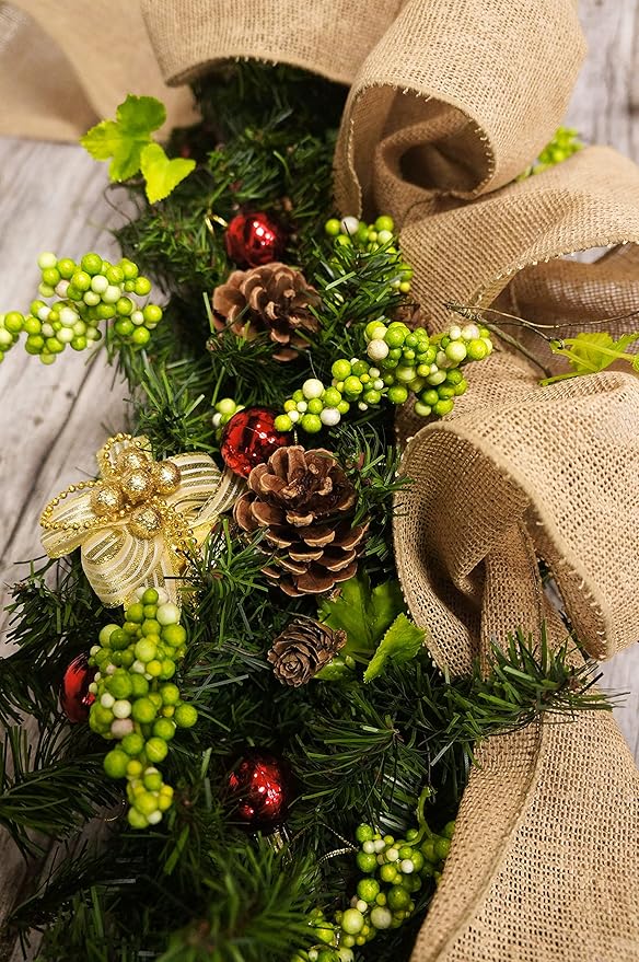 CT CRAFT LLC Burlap Fabric Wired Ribbon 6" x 10 Yards Natural Color for Christmas Home Wedding Decor Gift Wrapping Tree Topper Bow Wreath Bouquet DIY Crafts