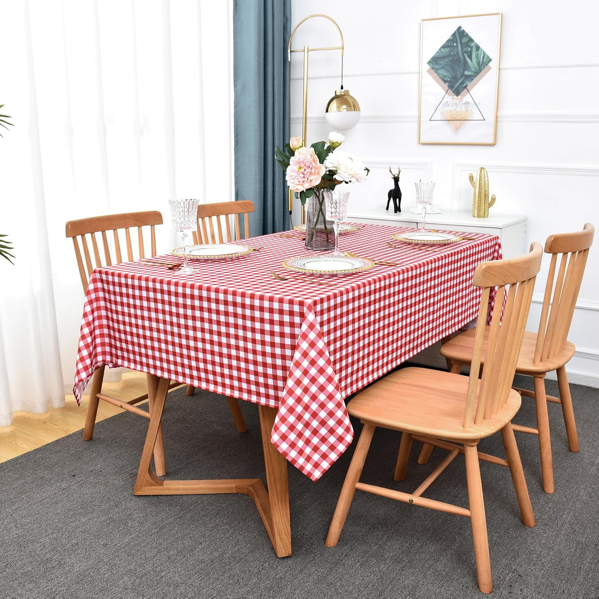 Waterproof Plaid Tablecloth Fabric - Square 58x58 Inch Classic Gingham Checker Table Cloth for Indoor/Outdoor Use - Buffalo Table Cover for Picnics, BBQs, and Parties