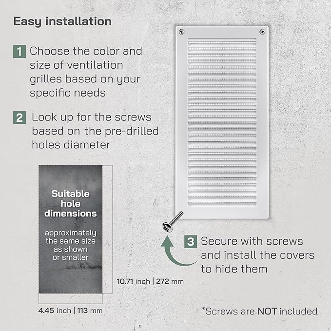 Vent Systems 4" x 11" Inch (Opening Dimensions) - Pack of 2 - Plastic White Soffit Vent Cover - Flat Rectangular Air Vent Grille - Air Vent Deflector - HVAC 6" x 12" Inch (Overall Dimensions)