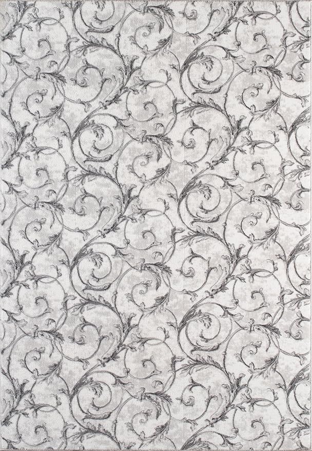 Non-Slip Washable 5x7 Area Rugs for Living Room Bedroom, Ultra Soft Bedside Rug, Indoor Floor Carpet for Kids Girls and Boys, Dorms, Nursery Rooms, Non-Skid Area Rug, Floral Grey, 5' x 7'