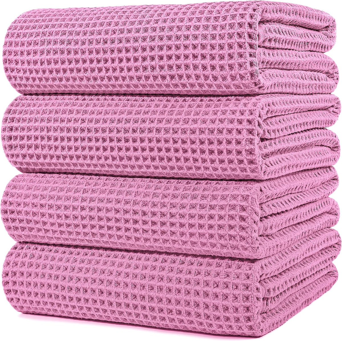 POLYTE Microfiber Oversize Quick Dry Lint Free Bath Towel, 60 x 30 in, 4 Pack (Waffle Weave)