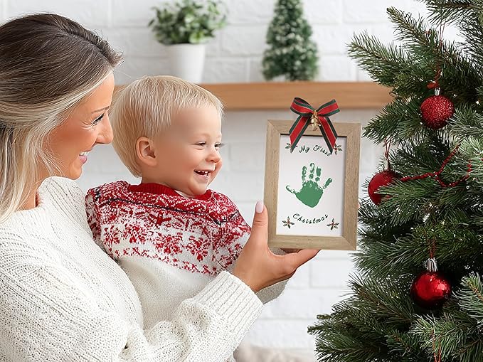 TwoDays Baby's First Christmas Ornament 2025 - DIY Handprint Picture Frame Kit for Tree, Newborn Christmas Gift for Boy or Girl, My 1st Xmas Keepsake Decoration