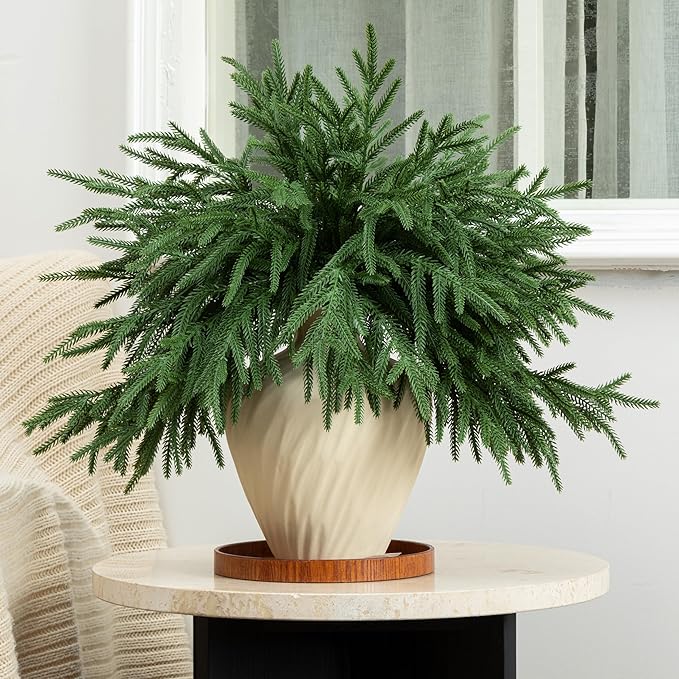 6Pcs Artificial Norfolk Pine Branches - 18" Realistic Faux Christmas Greenery Stems Fake Evergreen Cedar Picks Winter Greens for Vase DIY Crafts Garland Wreath Indoor Outdoor Holiday Decor
