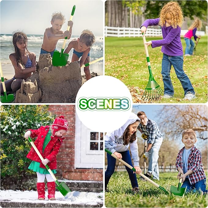 Duckura Kids Gardening Tools Set - 10pcs Wheelbarrow Set for Kids with Shovel, Rake, Leaf Rake, Summer Outdoor Yard Digging Weed Toys, Halloween Birthday Gifts for Boys Girls Age 2 3+ Years Old(Green)