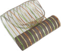 MEEDEE Fall Deco Mesh 10 Inch Rolls Brown Basic Mesh with Deluxe Wide Foil Orange & Yellow & Lime Metallic Striped Deco Mesh for Wreaths, Garland, Christmas Tree, Gift Wrapping, Bows Making (30 Feet)
