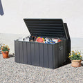 Domi Outdoor Deck Box 100 Gallon, Waterproof Lockable Steel Outdoor Storage Container with Resin Lid for Outside Cushions, Garden Tools and Pools Equipment (Gray)