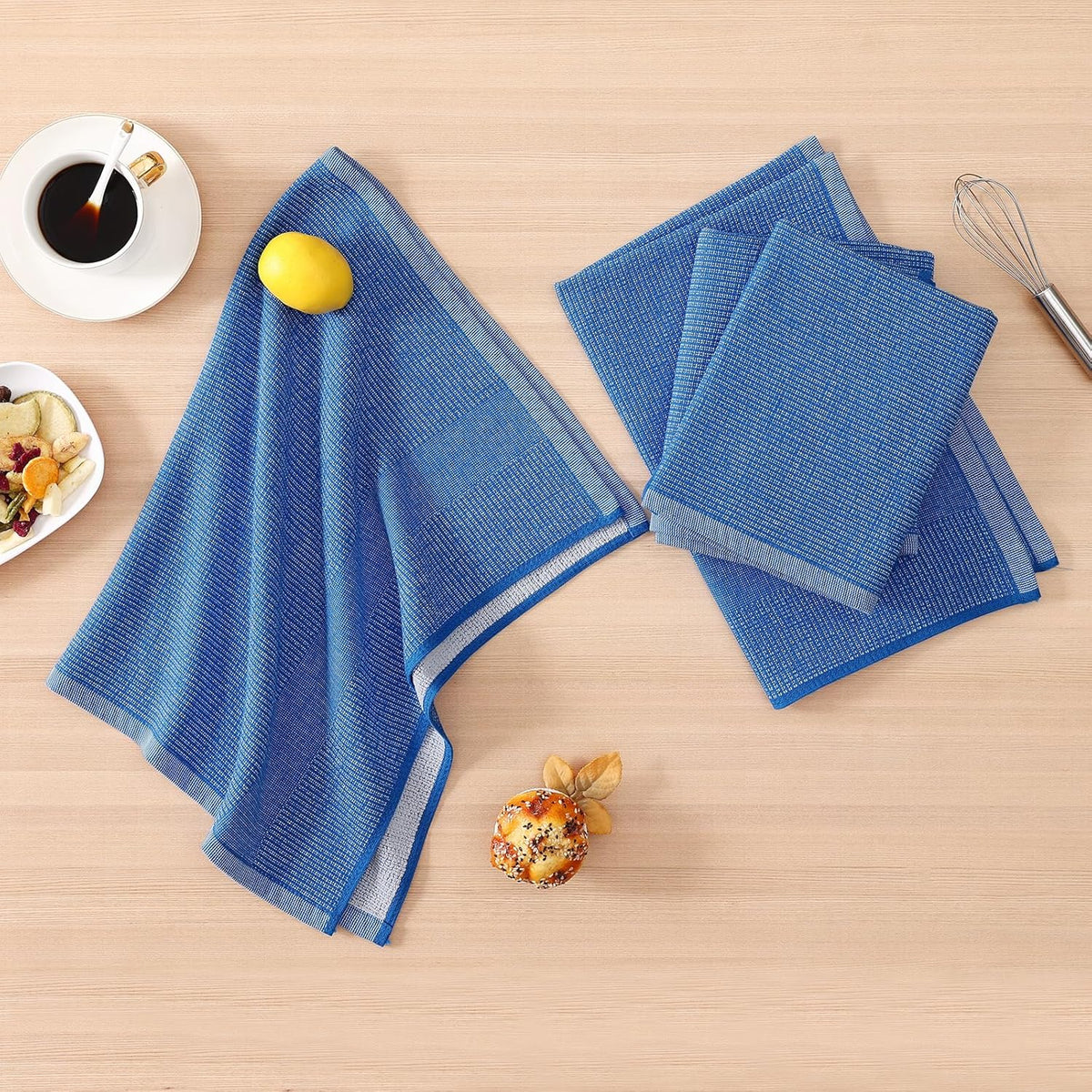 Homaxy Premium Kitchen Towels(18”x 28”, 12 Pack), Large Cotton Kitchen Hand Towels, Flat and Terry Dish Towels, 380 GSM Highly Absorbent Tea Towel Set with Hanging Loop, Blueberry