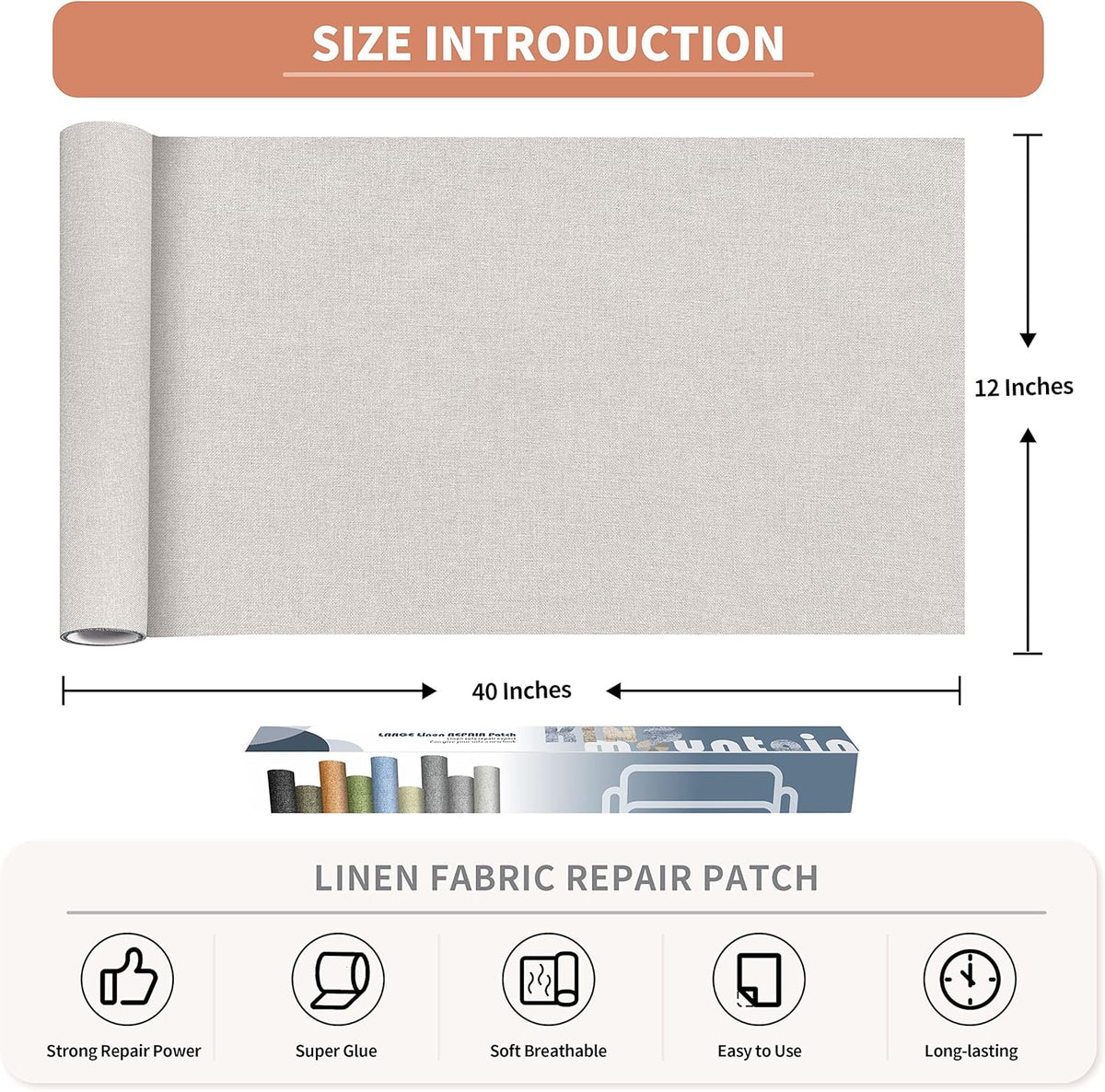 Fine Linen Fabric Patches, Self-Adhesive, Extra Large 12x40 Inch, Multi Color, for Sofa & Clothes Repair