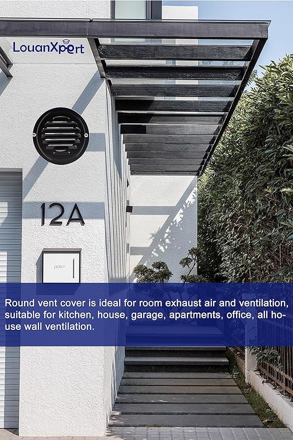 4 Inch Black Soffit Vent Cover,LouanXpert Stainless Steel Round Air Vent Cover Louvered Grille Wall Vent with Built-in Fine Mesh for Garage, Apartment, RV (100mm - 2PCS)