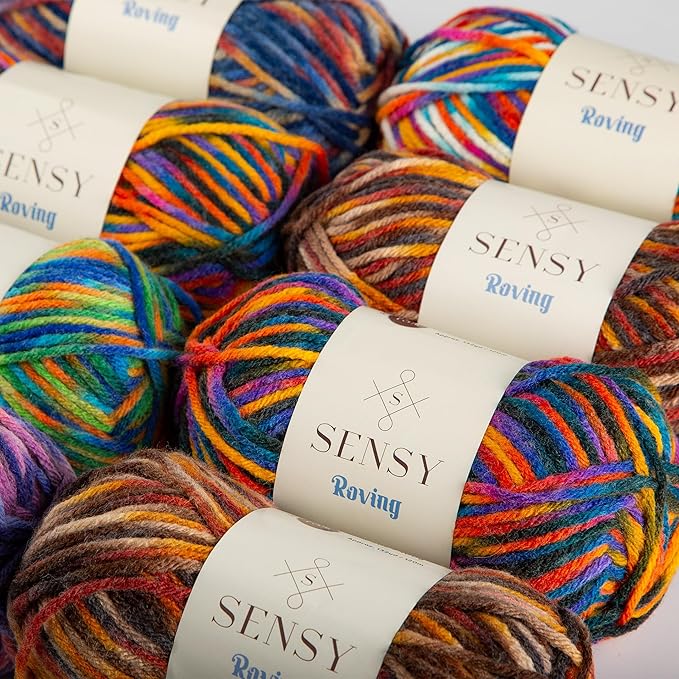 3 Skeins of Sensy Roving Multi Color Yarn, 3.5 oz, 132 Yards, Gauge 5 Bulky (Carnaval)