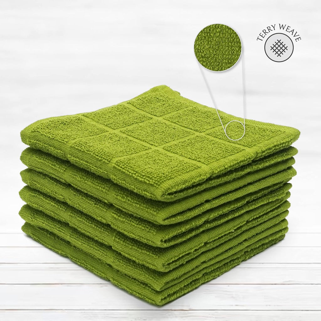 100% Cotton Terry Dish Cloth & Dish Towel, 6 Pack, Super Soft and Absorbent Kitchen Towels, Perfect for Kitchen Cleaning and Dish Washing (Green 6 Pack)