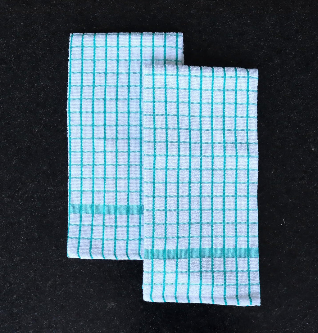 AMOUR INFINI Kitchen Towels Set of 4 - Highly Absorbent, Super Soft Terry Cotton 20x28 Inch Dish Towels with Hanging Loop - Hand & Tea Towels for Cleaning & Drying Dishes (Teal)