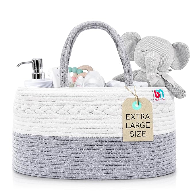 Rope Diaper Caddy - Storage for Baby and Toddler Items - Portable Cotton Organizer Easily Holds Diapers, Wipes, Clothing - Useful for Nursery, Bedroom (Gray, Extra Large)