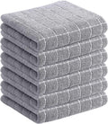 Homaxy 100% Cotton Terry Kitchen Towels(Light Grey, 13 x 28 inches), Checkered Designed, Soft and Super Absorbent Dish Towels, 6 Pack