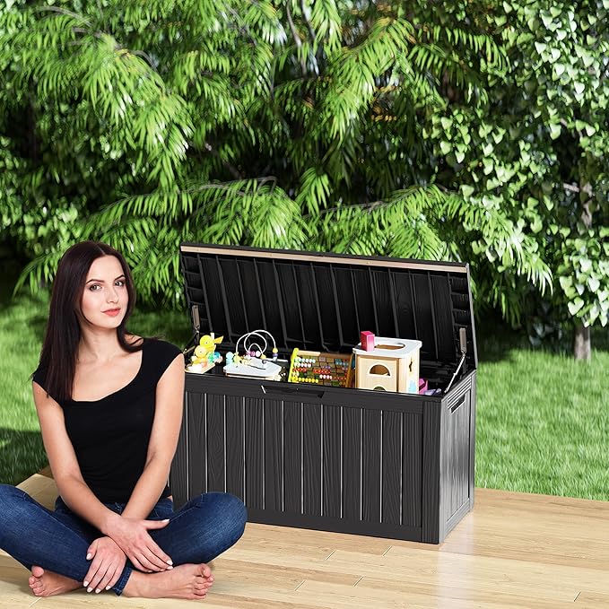 80 Gallon Outdoor Cushion Storage - Waterproof Deck Storage Box & Patio Storage Box, SpaceMax Resin Chest with Lock for Pool/Garden Tools, UV-Resistant, Onyx Black