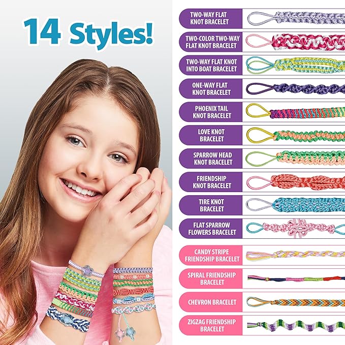 Chilpals Friendship Bracelet Making Kit for Girls,Arts and Crafts for Kids Ages 8-12,Birthday Gifts Ideas for Girl 7 8 9 10 11 Year Old - 2 in 1 Bracelets String Maker Toys Set (White)