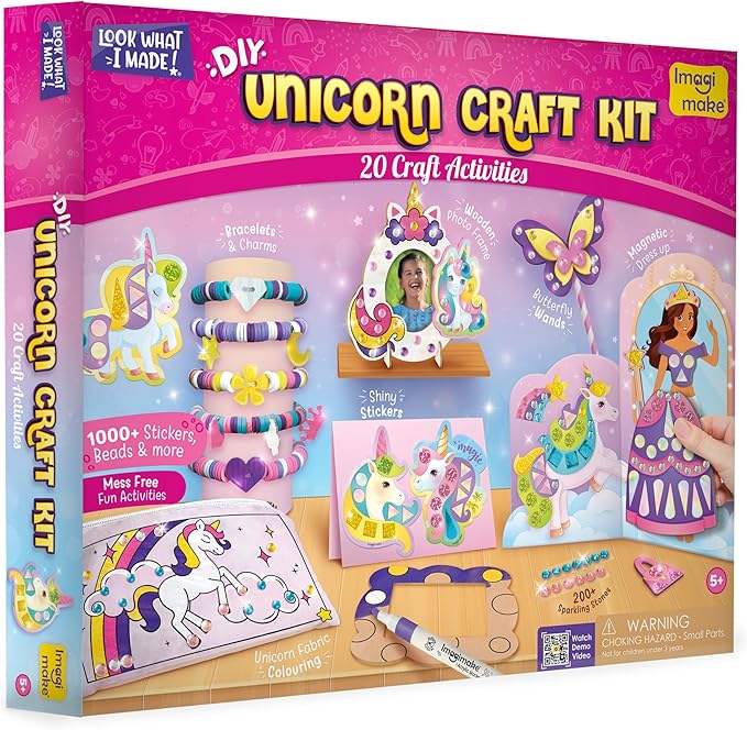 Imagimake Unicorn Craft Kit | 20+ Mess Free Activities | Bracelet Making Kit, Magnetic Board Princess Dress Up, Unicorn Stickers and More | 5,6,7,8 Year Old Girl Birthday Gift | Crafts for Girls 8-12