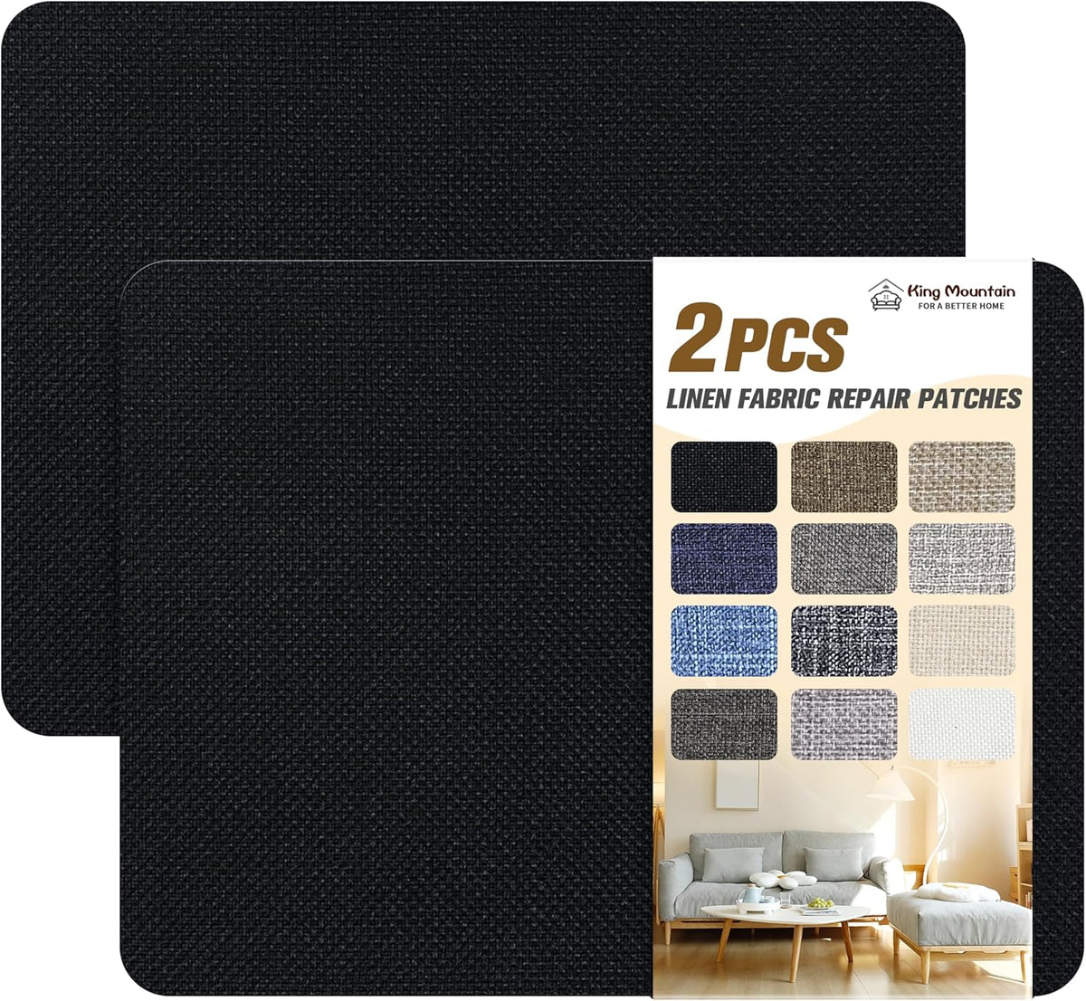 Coarse Linen Repair Patches, Self-Adhesive Linen Fabric Patches, 8X11 inch 2 PCS, Multi Color, Can be Used for Linen Sofa Repair and Linen Clothes Repair(8" x 11"-2PCS,Black 1.0)