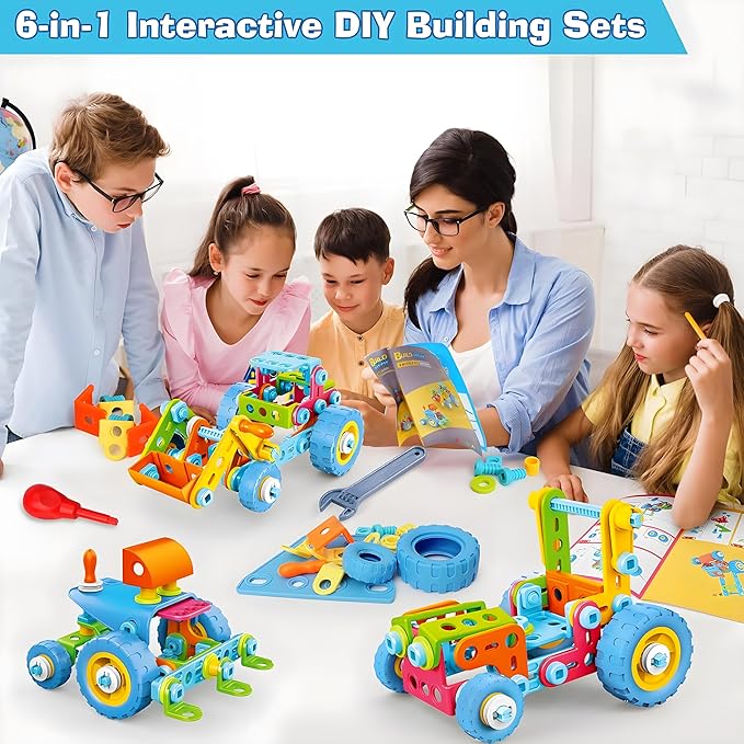 MOONTOY STEM Toys for 3 4 5 6 7 8+ Year Old Boy Easter Gifts Easter Basket Stuffers, Toddler 3-5 Block Stem Kits Building Toys for Kids Ages 4-8 5-7 6-8 4-6 8-12 Erector Set Creative Activities 118pcs