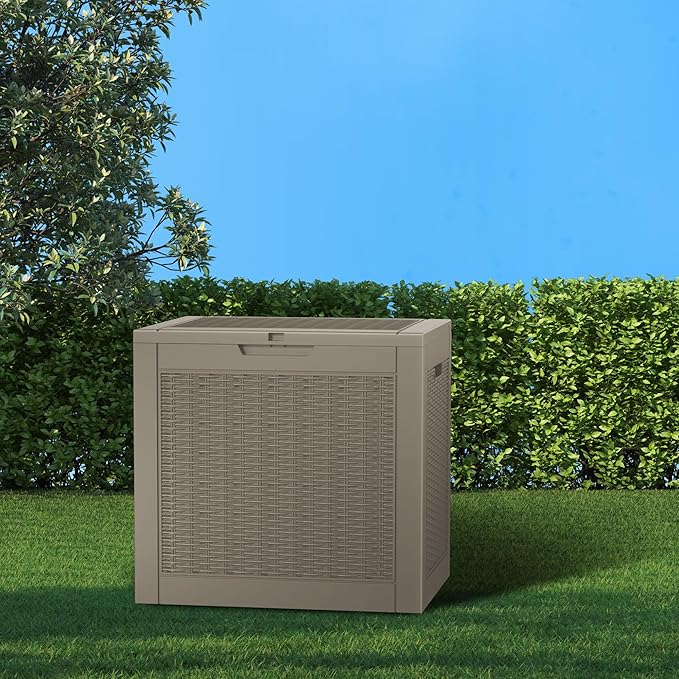 31 Gallon Outdoor Storage Box – Resin Deck Box with Lockable Lid, Waterproof Patio Furniture Storage for Tools, Garden & Yard Organization
