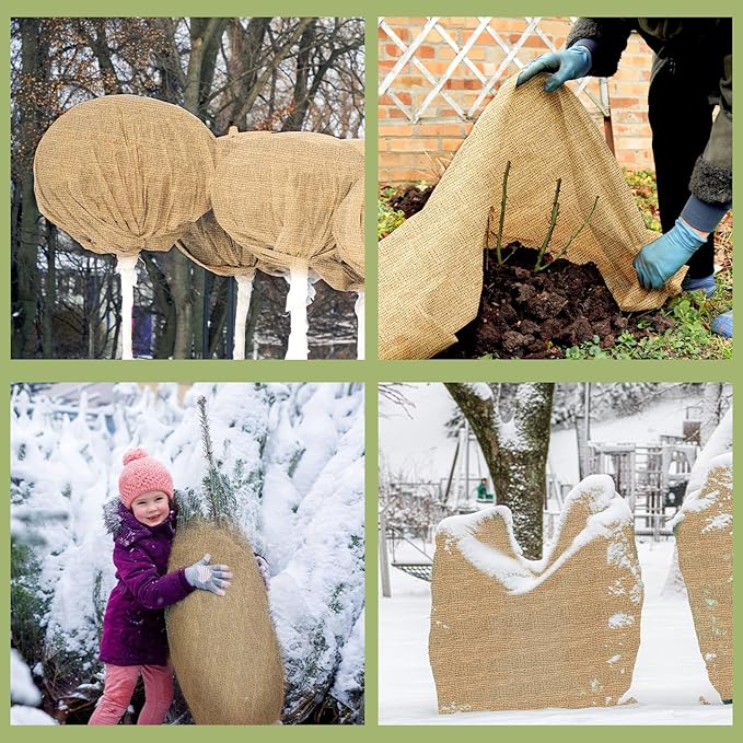 Buryeah Burlap Fabrics Roll Natural Jute Burlap Tree Wraps Protector Winter Frost Plant Blankets Cloth Weed Barrier Fabric Garden Plants for Winter Outdoor Trees Shrubs Party (60 Inch X 200 ft)