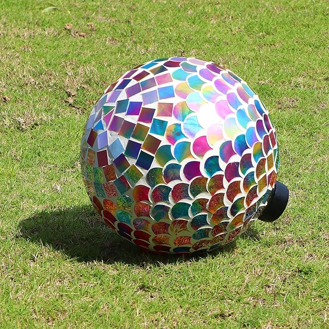 VCUTEKA Gazing Ball, Glass Mosaic Gazing Balls Sphere for Garden Lawn Outdoor Ornament Yard Decorative, 10-Inch