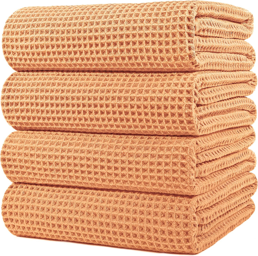 POLYTE Microfiber Oversize Quick Dry Lint Free Bath Towel, 60 x 30 in, 4 Pack (Waffle Weave)