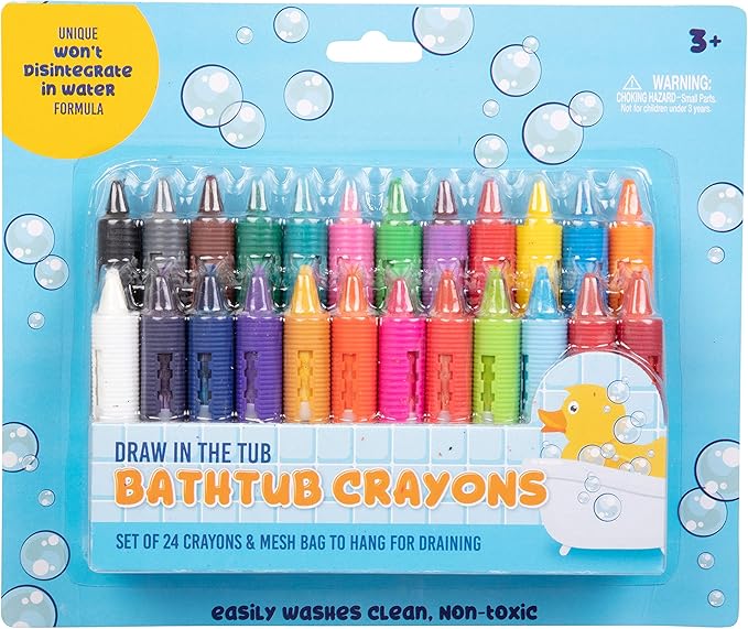 Bath Crayons Super Set - Set of 24 Draw in the Tub Colors with Bathtub Storage Mesh Bag -Non-Toxic, Safe for Children, Won't Disintegrate in Water -Art Project for Kids and Toddlers, Fun Gift for Kids