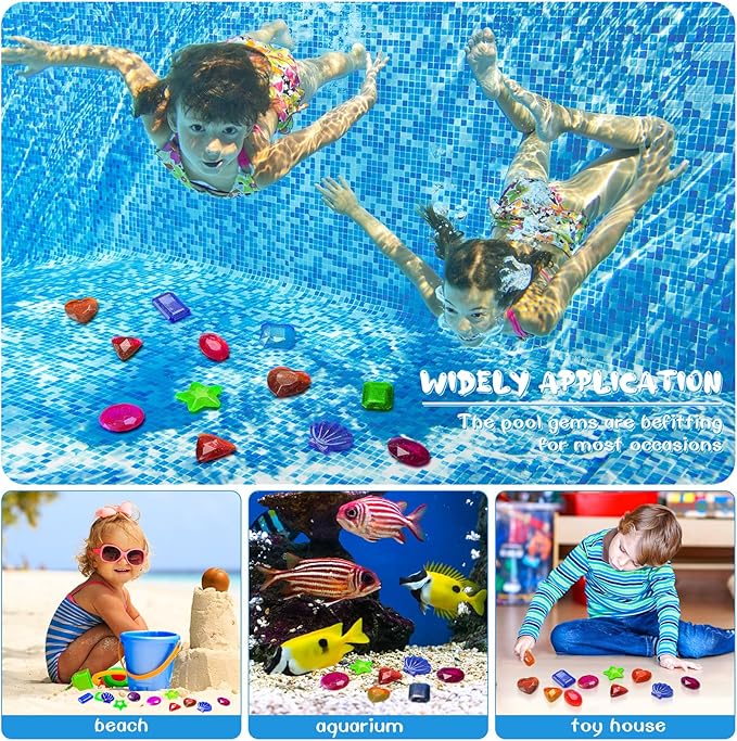 Zhanmai 16 Pcs Diving Gems Bath Toys Pool Sinking Diving Toys Crystals Summer Underwater Diamond for Kids Underwater Gemstone Swimming Training Gift Water Pool Games
