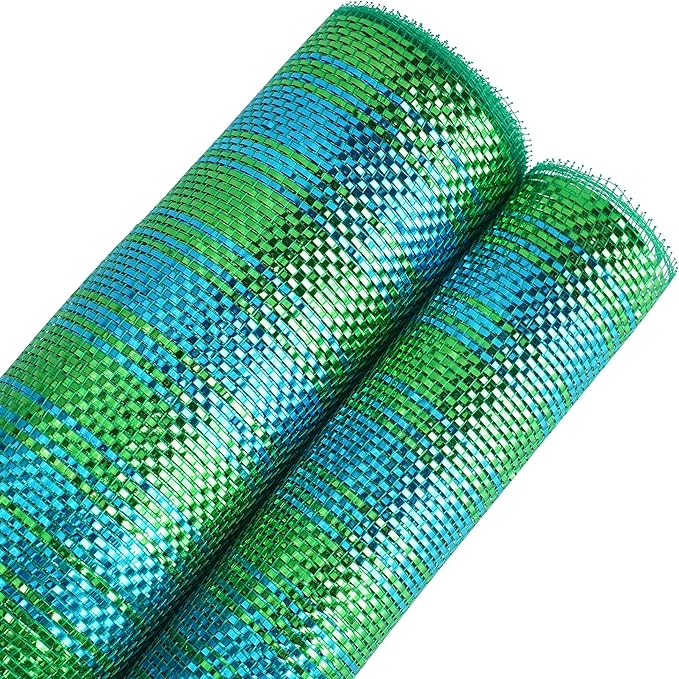 MEEDEE Peacock Ombre Deco Mesh 10 Inch Deluxe Wide Foil Metallic Xmas Mesh Christmas Tree Ribbon Ombre Mesh Ribbon for Christmas Tree, Wreaths, Garland, Gift Wrapping, Bows Making (30 Feet)