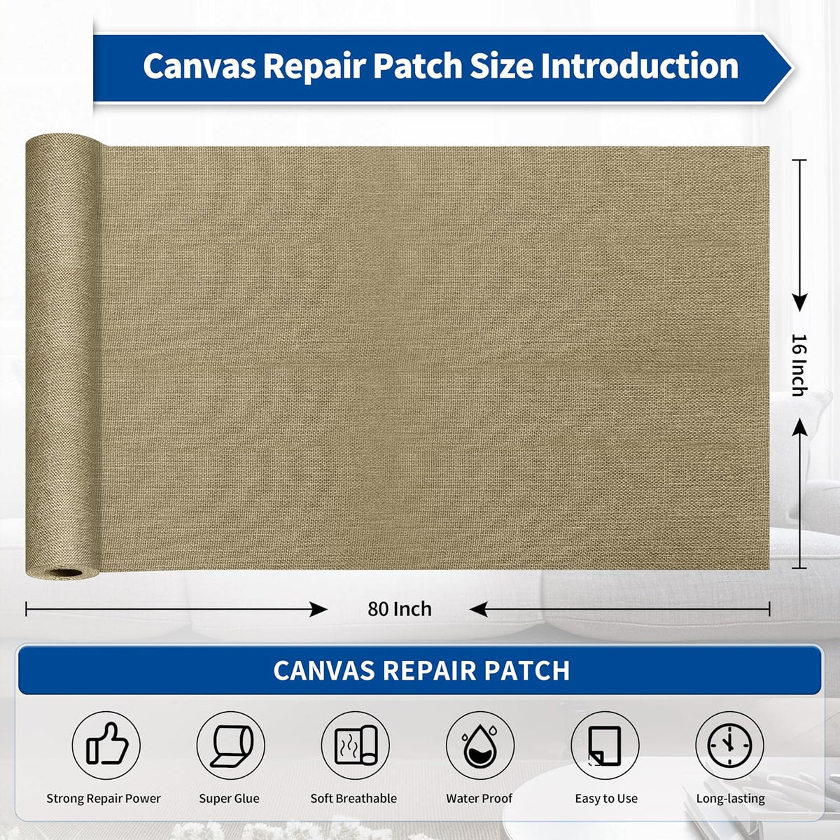 KING MOUNTAIN Linen Repair Patches, Self-Adhesive Linen Fabric Patches,16X80 inch Extra Size, Multi Color, Can be Used for Linen Sofa Repair and Linen Clothes Repair (Flaxen)
