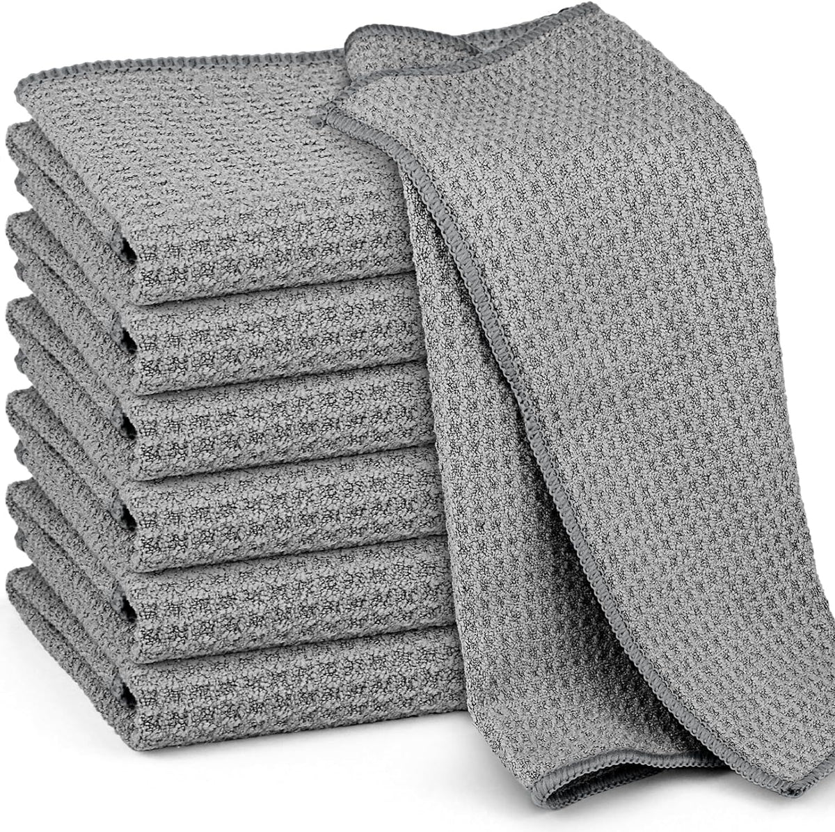Microfiber Cleaning Cloth Waffle Weave for Dusting Absorbent Towel Quick Drying Dust Rags Household Kitchen, Lint Free Streak Free, 6 Pack,12 x 12 Inches, Grey