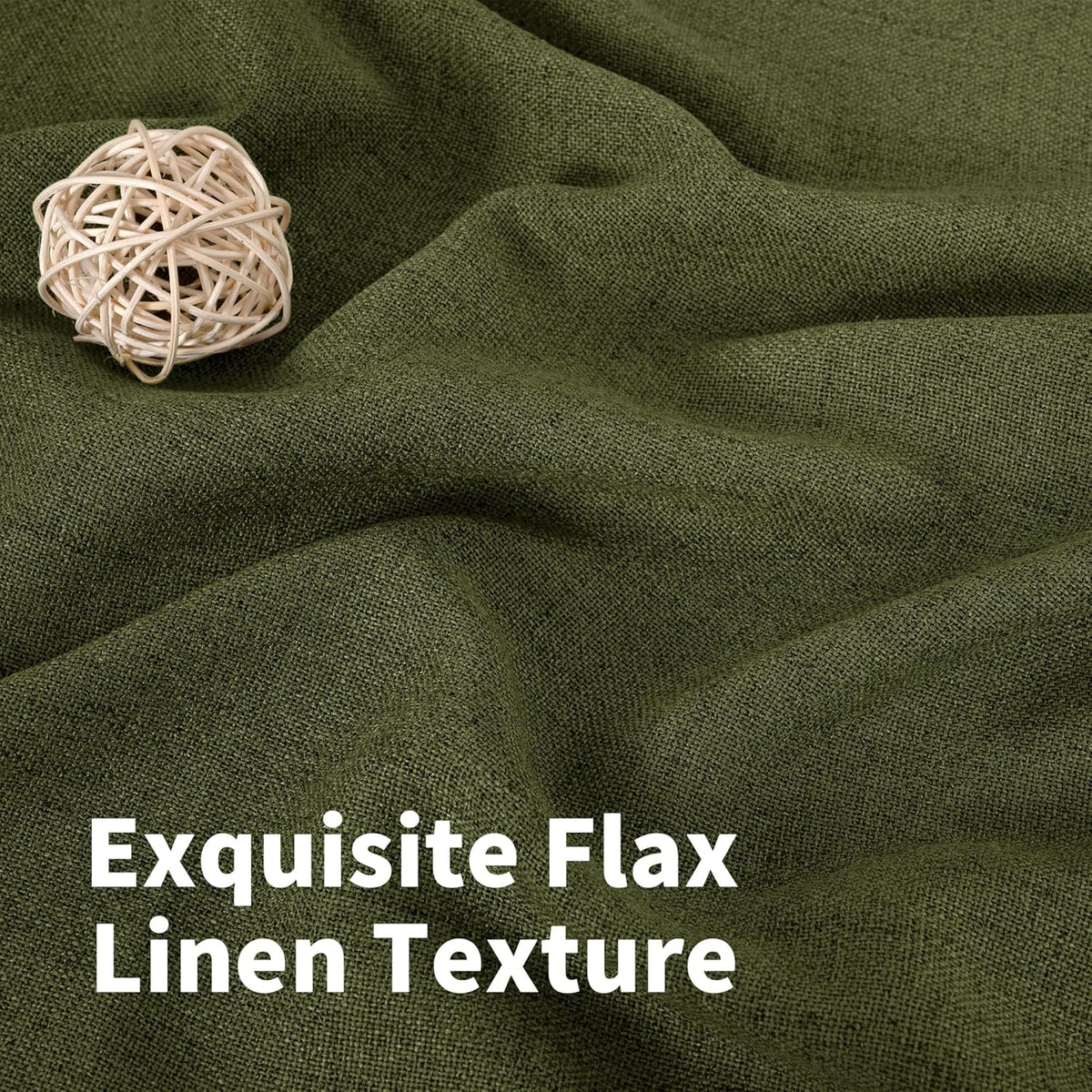 YoungsTex Olive Green Linen Curtains 63 Inch Length for Living Room, Rod Pocket Back Tab Light Filtering Drapes Semi Sheer Window Treatments for Bedroom Farmhouse, 2 Panels, 42 X 63 Inch