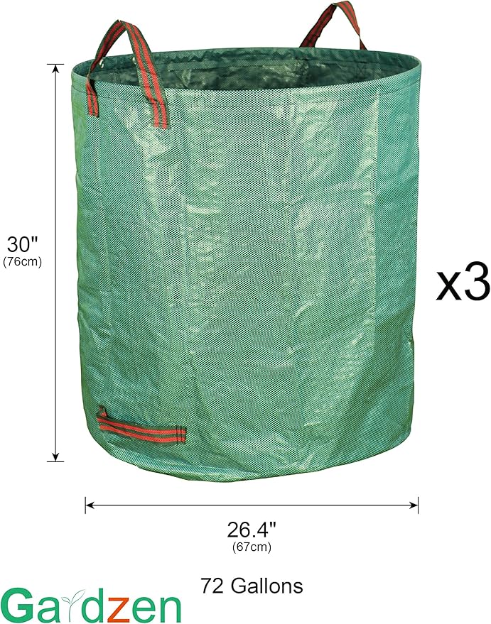 Gardzen 6-Pack 72 Gallon Yard Waste Bags, Reusable Heavy Duty Collapsible Garden Leaf Bags with Plastic Ring, Stand-Up Yard Waste Bin for Leaves, Lawn Debris & Grass Clippings