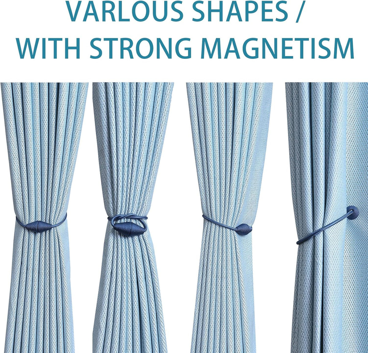 2 PCS Magnetic Curtain Tiebacks, European Style Convenient Drape Tie Backs Holdbacks for Thin or Thick Home & Office Window Draperies, No Tools Required-Light Blue