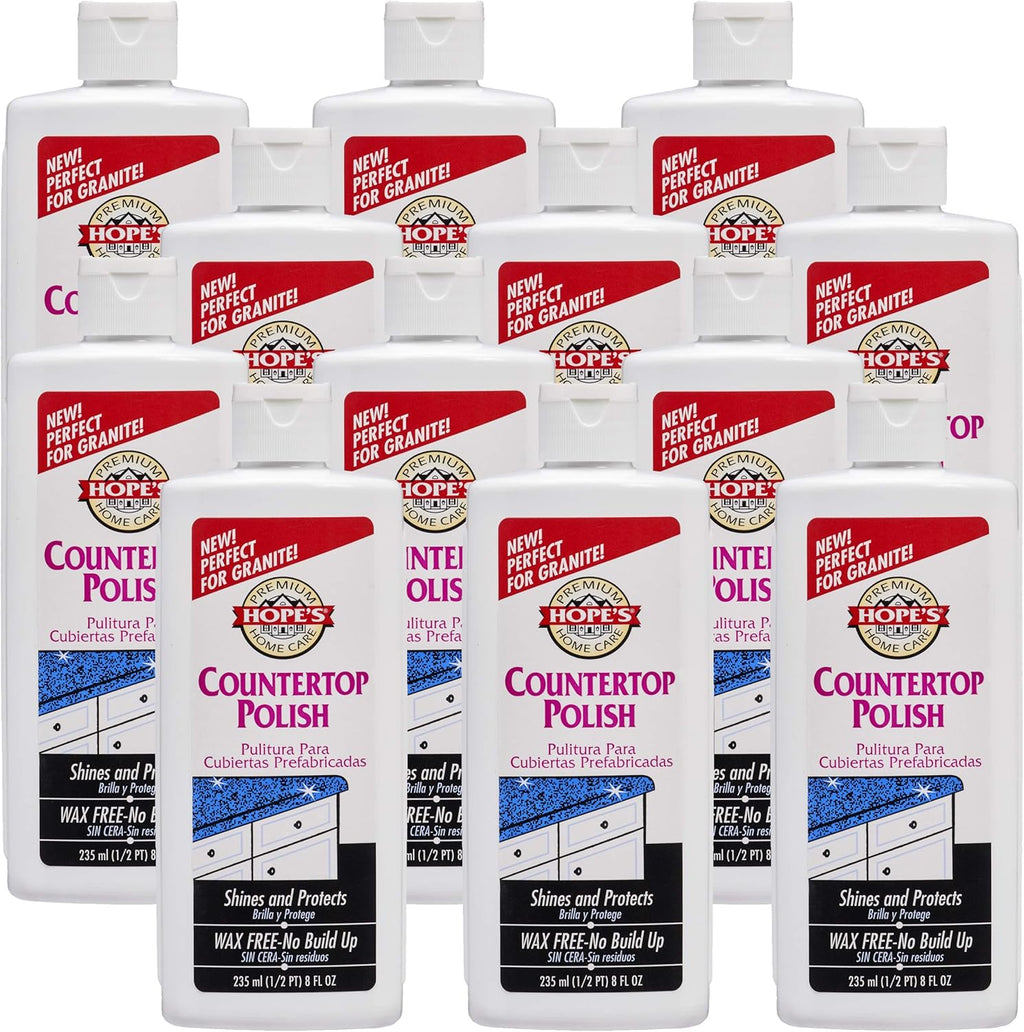 HOPE'S Countertop Restoration Polish, Streak-Free Kitchen Counter Cleaner, No Buildup Countertop Cleaner, Quartz, Marble, Corian, Composite, and Granite Cleaner and Polish, 8 Fl Oz, Pack of 12