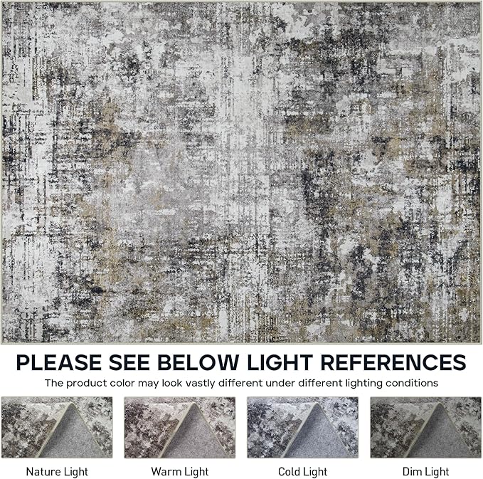 10x14 Area Rugs Large Living Room Rug Washable: Modern Abstract Rug Indoor Modern Carpet Non Slip for Dining Room Bedroom Nursery Home Office Black Gold