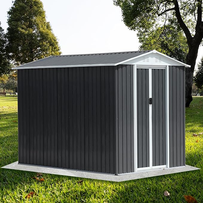 Ball & Cast 10x8 FT Outdoor Storage Shed with Windows, Metal Garden Sheds with Punched Vents and Lockable Door,Clearance Tool House with Aluminum Frames for Backyard,Patio,Grey