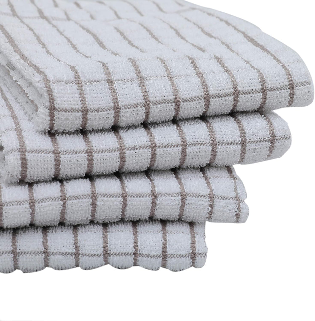 AMOUR INFINI Kitchen Towels Set of 4 - Highly Absorbent, Super Soft Terry Cotton 20x28 Inch Dish Towels with Hanging Loop - Hand & Tea Towels for Cleaning & Drying Dishes (Beige)