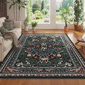 Area Rugs 8x10 for Living Room Clearance Washable Vintage Floral Botanical Rug Non Slip Low Pile Large Rug for Bedroom, Farmhouse, Dining Room, Kids Playroom, Black