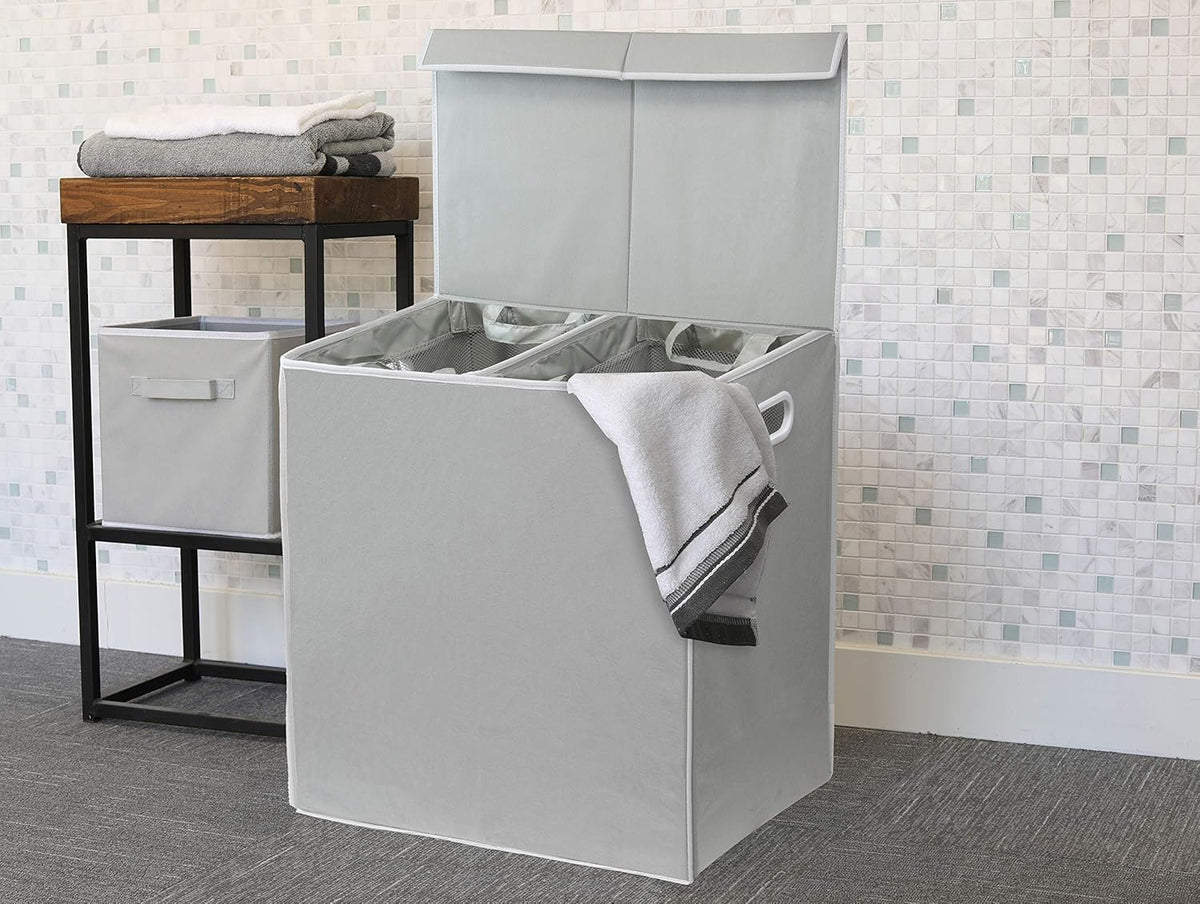 Simple Houseware Double Laundry Hamper with Lid and Removable Bags, Grey