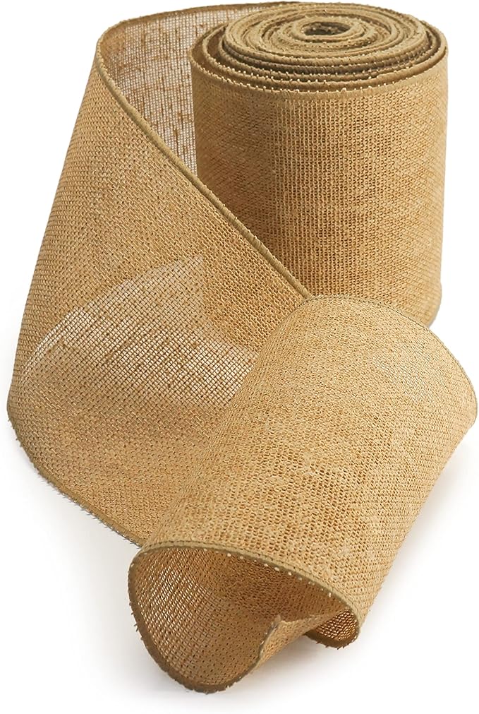 CT CRAFT LLC Burlap Fabric Wired Ribbon 6" x 10 Yards Natural Color for Christmas Home Wedding Decor Gift Wrapping Tree Topper Bow Wreath Bouquet DIY Crafts