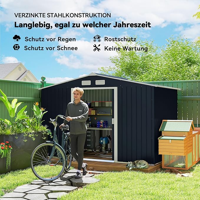 Outsunny 9' x 6' Outdoor Storage Shed, Garden Tool Metal Shed with Foundation Kit, Double Lockable Door, Air Vents and Sloping Roof, for Backyard, Patio, Lawn, Dark Gray