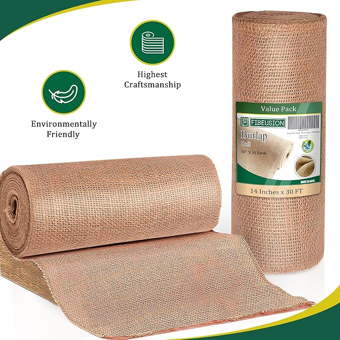 Burlap Table Runners 14 Inches x 30 FT - No-Fray Finished Edge Premium Natural Table Runner Burlap Roll – No Odor, Eco-Friendly Tablecloth Roll for Rustic Table Decor and Other DIY Crafts