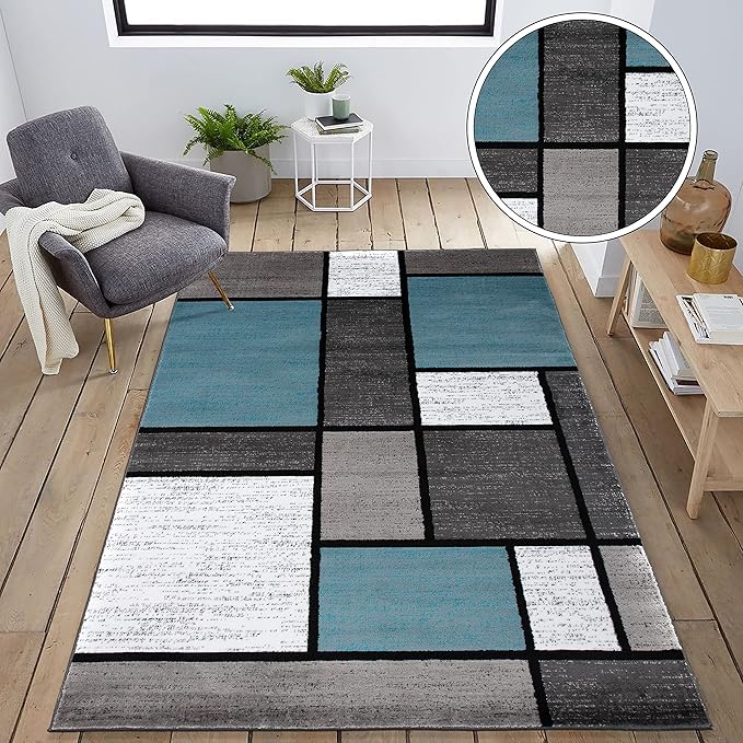 Rugshop Contemporary Modern Boxes for Home Office,Living Room,Bedroom,Kitchen Non Shedding Area Rug 10' X 14' Blue/Gray