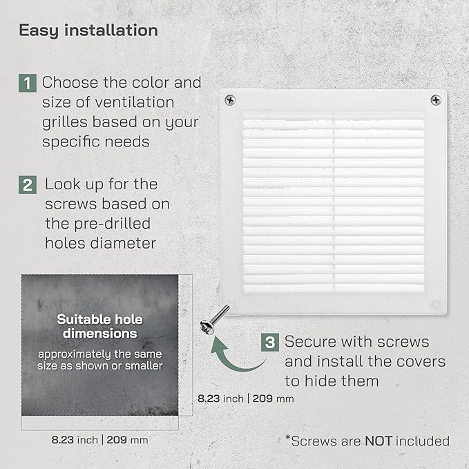 Vent Systems 8" x 8" Inch (Opening Dimensions) - Pack of 2 - Plastic White Soffit Vent Cover - Flat Square Air Vent Grille - Air Vent Deflector - HVAC 10" x 10" Inch (Overall Dimensions)