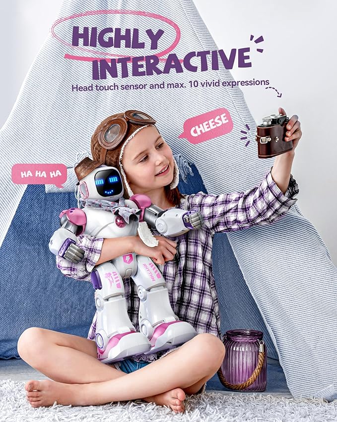 Ruko 1088 Smart Robot Toys for Kids, Large STEM Programmable Interactive RC Robot with Voice Control, App Control, Gifts for Boys & Girls Age 4 5 6 7 8 9, Pink
