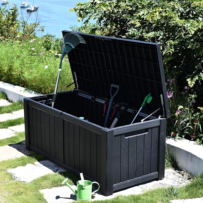 YITAHOME 120 Gallon Outdoor Storage Deck Box, Large Resin Patio Storage for Outdoor Pillows, Garden Tools and Pool-Supplies, Waterproof, Lockable (Black)