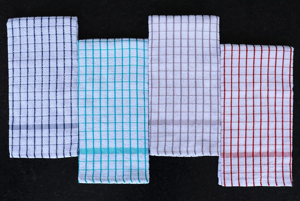 AMOUR INFINI Kitchen Towels Set of 4 - Highly Absorbent, Super Soft Terry Cotton 20x28 Inch Dish Towels with Hanging Loop - Hand & Tea Towels for Cleaning & Drying Dishes (Ass- Blue)
