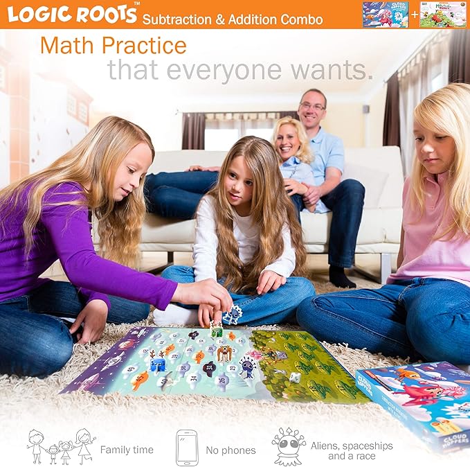 Addition and Subtraction Games - Pack of 2, Cloud Hoppers & Mountain Raiders, Math Board Games and STEM Toys for 7 Year and Up, Gift for Kids (Girls & Boys), Homeschoolers, Grade 1 & Up